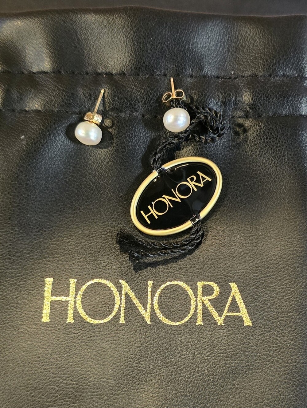 Honora White Pearl Stud Earrings with Gold Posts 14k